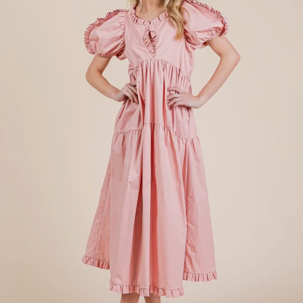 Pink High-Low Ruffle Tiered Dress - Picture 7 of 7